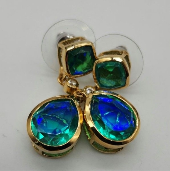 BRAZILLIAN PEACOCK QUART DROP EARRINGS - Picture 2 of 5